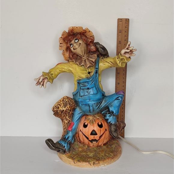 Byron Molds Vintage Patchwork Scarecrow Light Up Ceramic Pumpkin Jack-o'-lantern - Picture 7 of 16